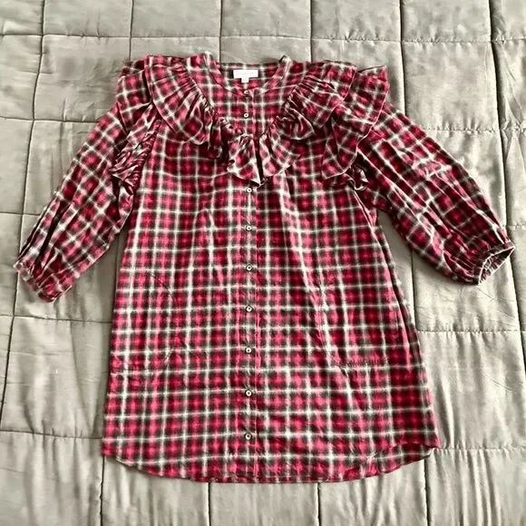 Something Navy Women’s Red and Black Tartan Dramatic Ruffle Yoke Mini Dress - Picture 2 of 7